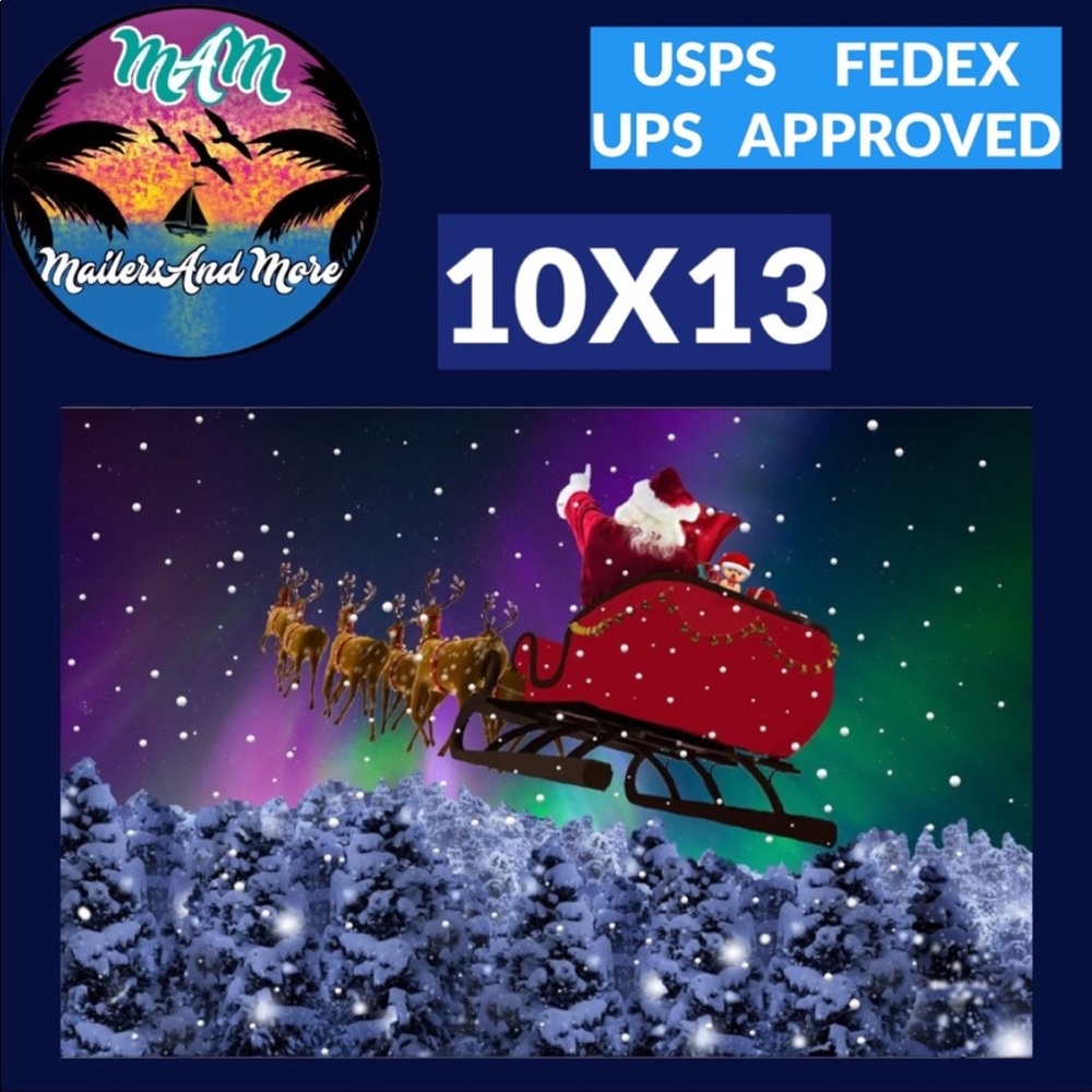 100 10X13 Santa Aurora Borealis Christmas Mailers Envelopes Bags PRICE IS FIRM - Picture 3 of 4
